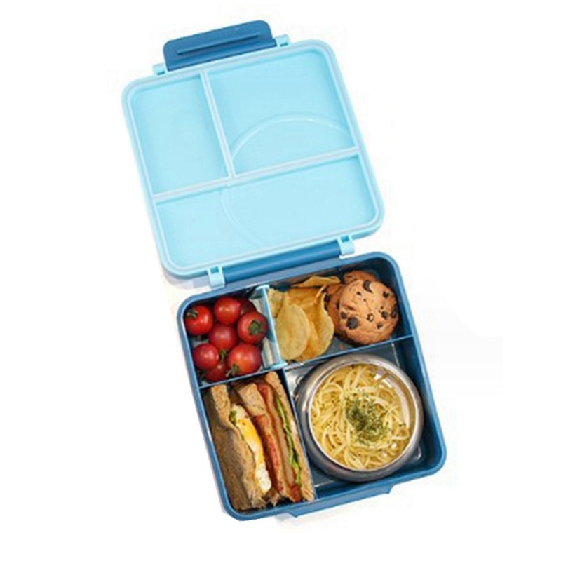 Lunch Box With Stainless Steel Bowl, Plastic Dinner Plate, Microwaveable, Compartmentalized Bento, L