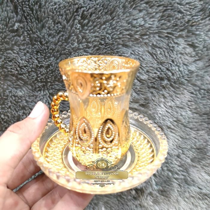 Set Cangkir + Tatakan Arab Kombinasi Gold Gelas Turki Cangkir Teh Arab