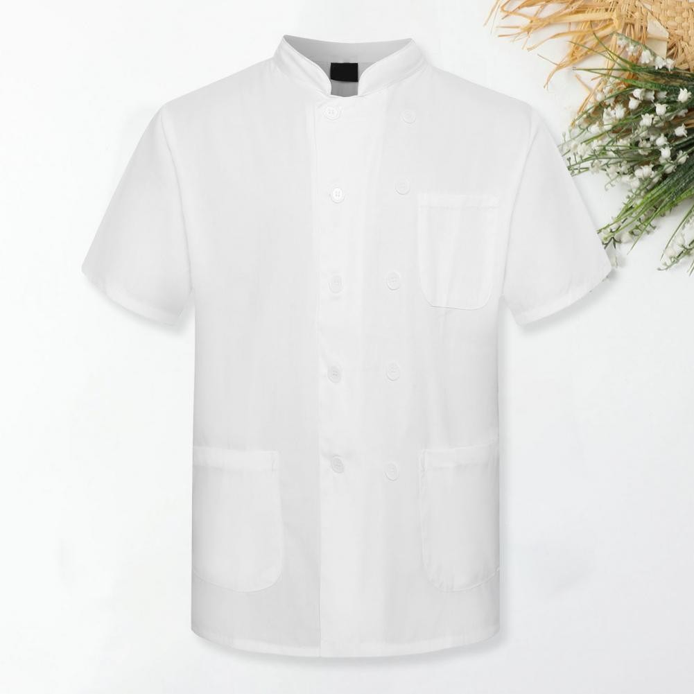 Unisex Chef Uniform Cotton Blend Chef Coveralls Professional Chef Uniform With Stand Collar Short
