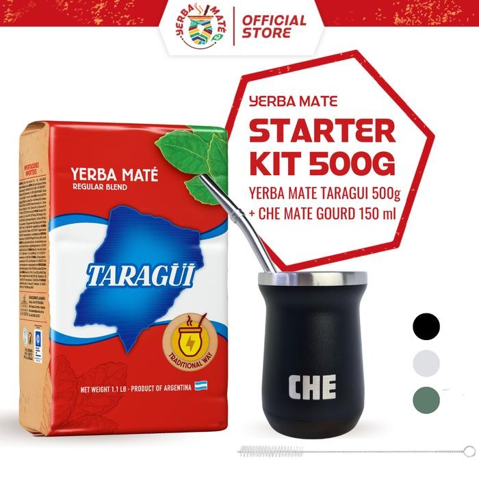 Taragui Yerba Mate Original With Stems 500G + Che Mate Gourd Cup Set