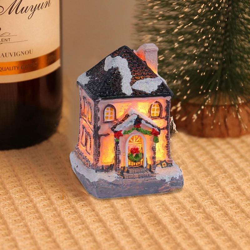 Christmas Lighted House LED Lighted Mini Resin Cottage Figure Christmas Decorations Seasonal Electri
