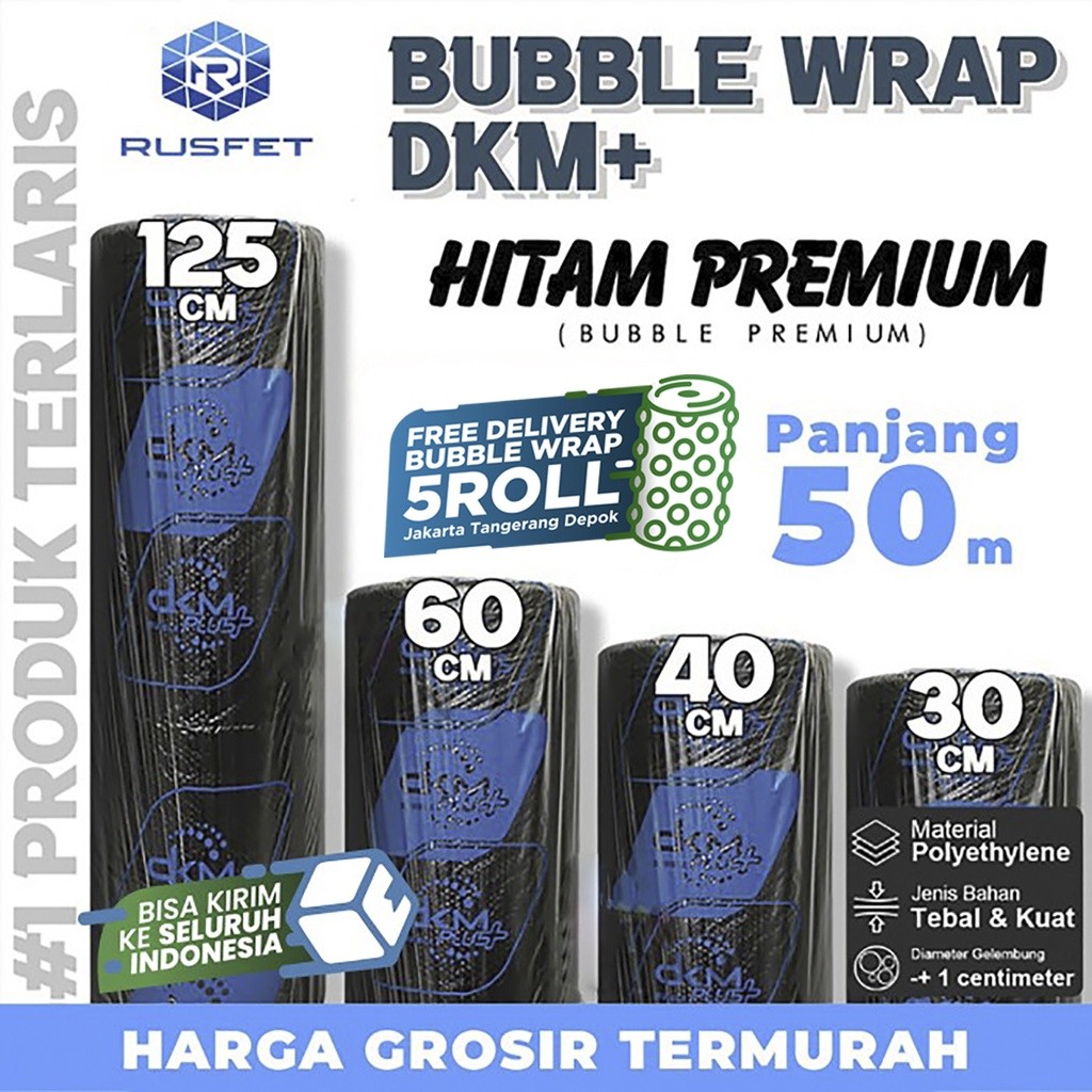 

Plastik Bubble Wrap 50Meter Hitam Premium Dkm Plus Bubblewrap Termurah / Roll