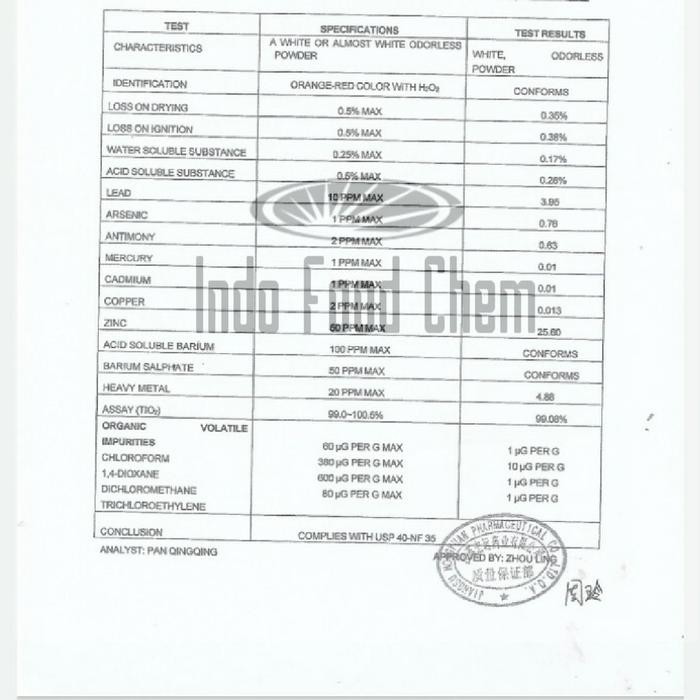 

Kualitas No1 Titanium Dioxide Usp/Food Grade Ex Rrc, Pemutih Makanan