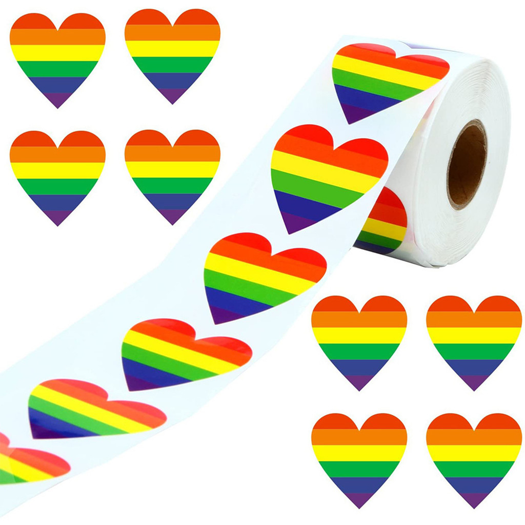 

500Pcs Pride Stickers Rainbow Heart Shaped Labels Adhesive Stickers Rainbow Sticker Gift Decoration