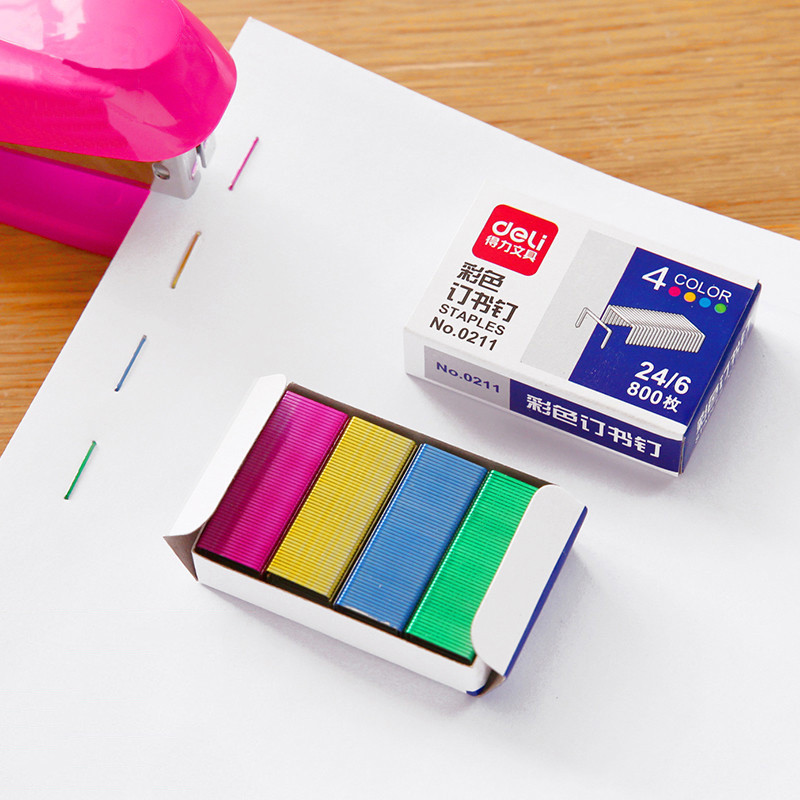 

800Pcs/1Box Colored Staples Stainless Steel No.24 Staples Office Binding Supplies School Stationery