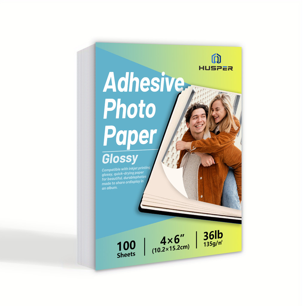 

Husper 4R Glossy Adhesive Photo Paper 100 Sheets 135Gsm 4X6 Inch 36Lb Inkjet Sticker Paper For