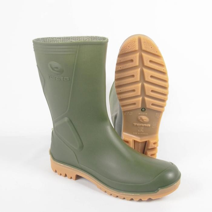 DISA HILA. SEPATU BOOT PENDEK TERRA ECO 5 AP BOOTS HIJAU PUTIH KARET NYAMAN LOKAL ANTI SLIP AIR