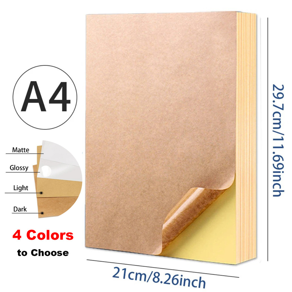 

10/20/50/100Pcs A4 White/Kraft Printable Sticker Self Adhesive Label Matte Glossy Paper Sheet For