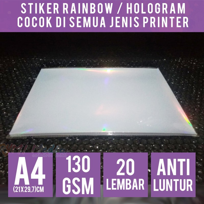 

Stiker Hologram A4 isi 20 - Sticker PET Rainbow Pelangi Holo 130gsm ANTI LUNTUR - FOR Inkjet Printer