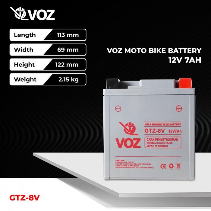 Voz Aki Motor GT8V 12V 7Ah - Baterai Aki Motor