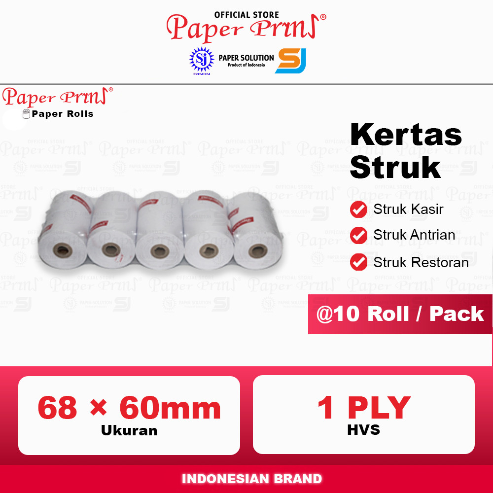 

Kertas Struk Kasir Register Roll HVS Paperyns 1PLY 68 x 60mm (@10 Roll)