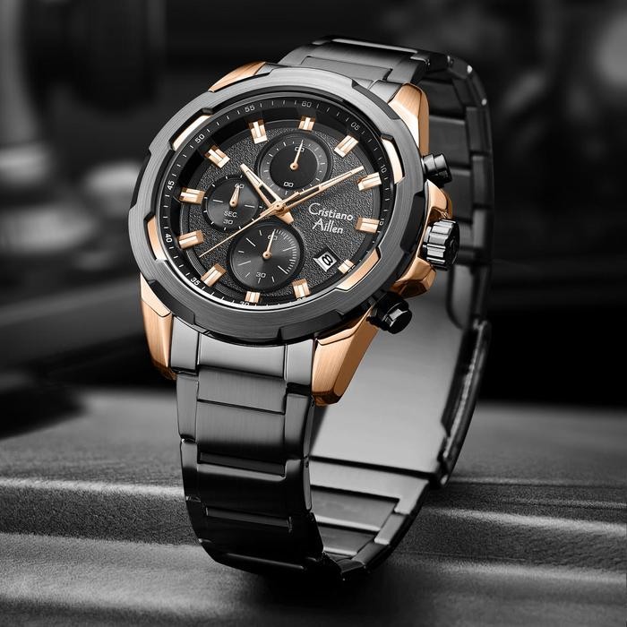 DISKON Cristiano Aillen Jam Tangan Pria Analog 8888 Rantai Stainless Steel Chronograph Kaca Sapphire