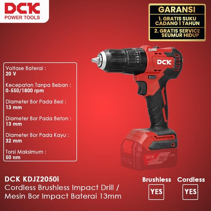 DCK KDJZ2050i Cordless Brushless Impact Drill / Mesin Bor Impact Baterai 13mm
