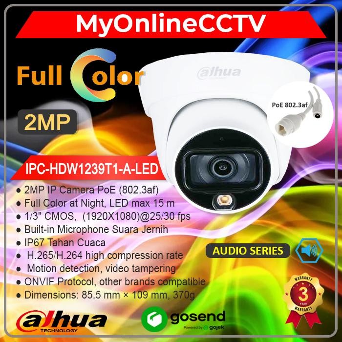 Zooma- Ipc-Hdw1239T1-A-Led Dahua Ip Camera Audio Cctv Indoor 2Mp Full Color