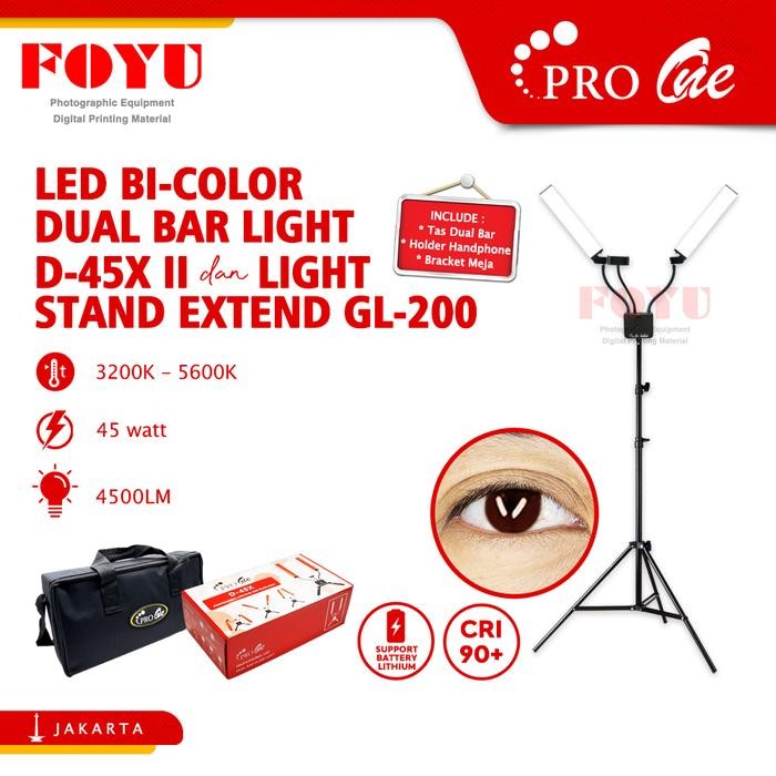 Terang- Led Bi-Color Dual Bar Glam Light Pro One D-45X Dan Light Stand Gl-200