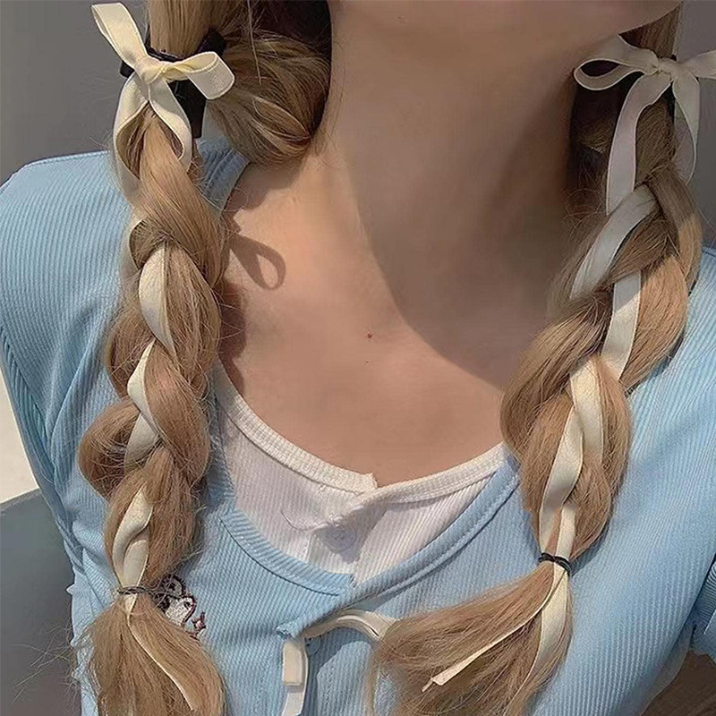 2Pcs Ribbon Bow Hair Claw Clips Long Ribbon Tassel Hair Clip For Braids Bang Side Hair