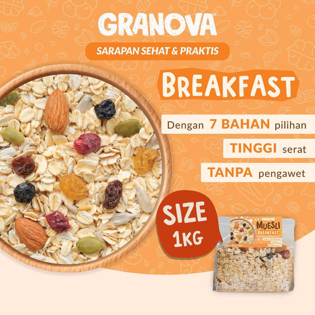 

Granova - Breakfast Muesli / Oat dengan Buah Kering & Kacang (Breakfast Muesli, Classic Muesli,