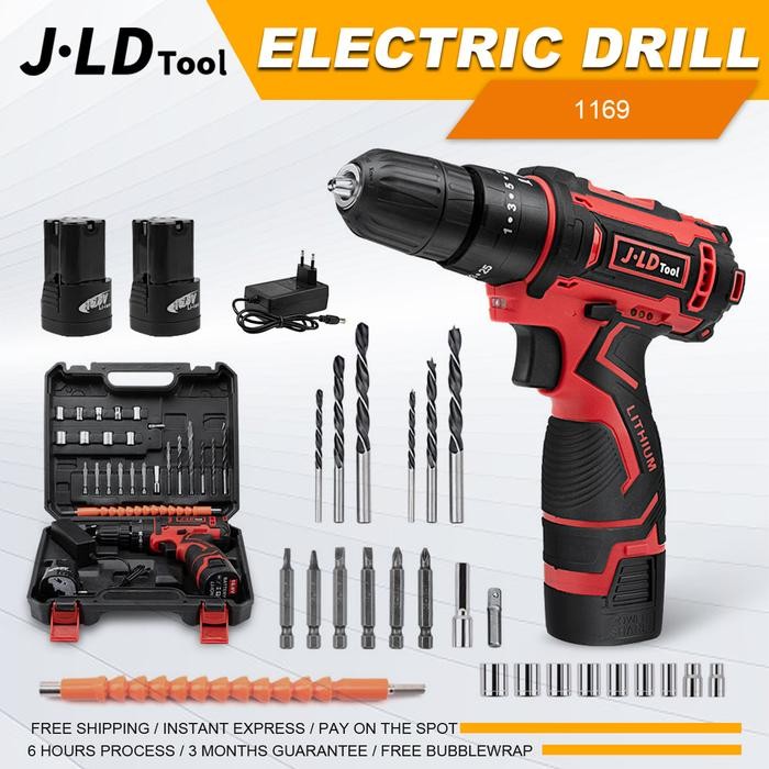 J.LD TOOL bor charger bor cas murah 2 baterai promo bor battery Cordless drill mesin bor batre jld