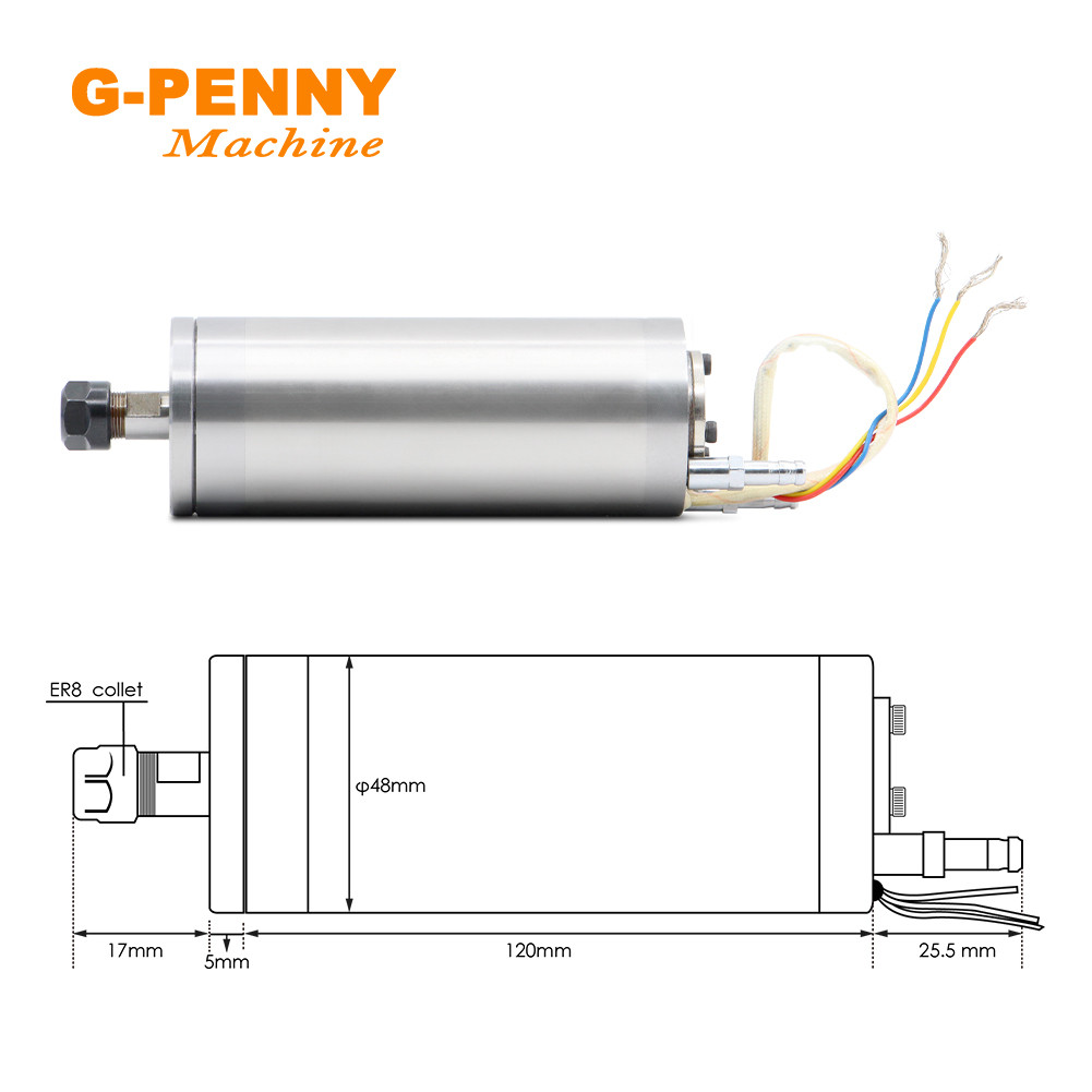 G-Penny 300w ER8 Water Cooled Spindle Motor 75vAC 60000rpm 1000Hz Water Cooling For Intricate Carvin