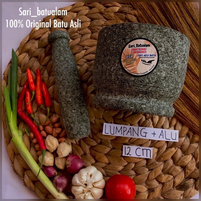 Bombardilomedis Lumpang Batu Asli 12Cm (Free Alu Penumbuk Batu)