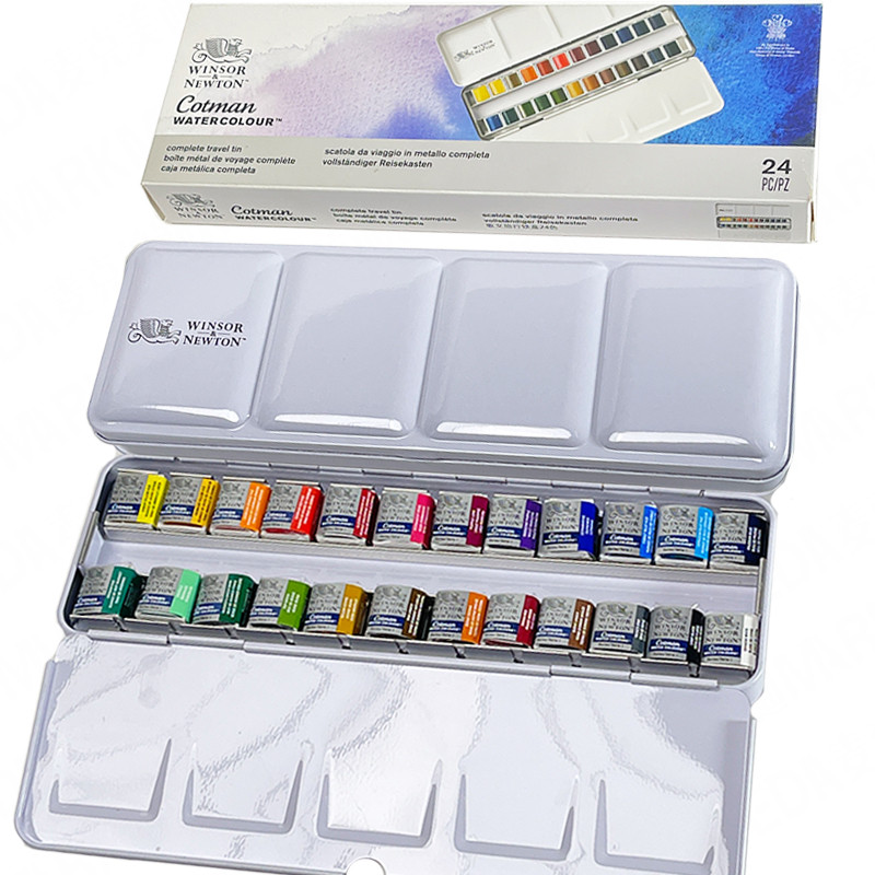 

Winsor Newton Cotman Solid Watercolor Paint 24 Half Pans Colors Metal Color Pattle Set Professional