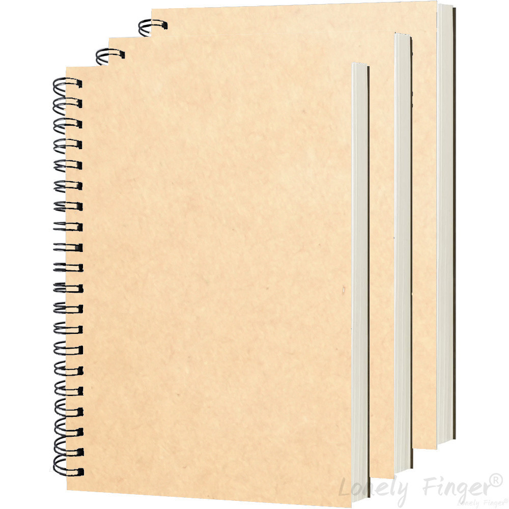 

1/3-Pack A4 Blank Spiral Notebook, 100 Sheets, Soft Cover, Sketch Book, 100Gsm (Brown)