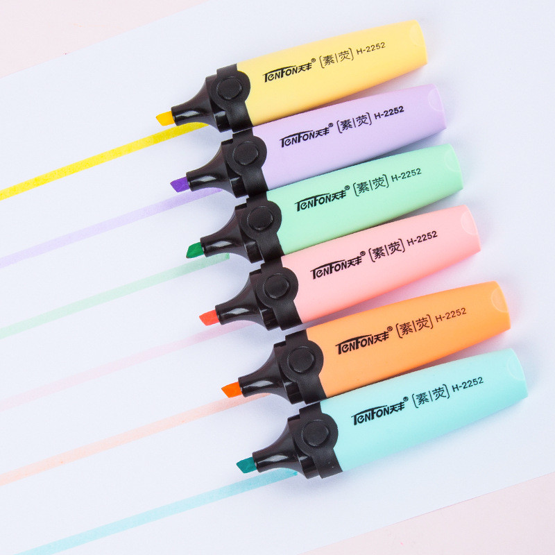 

6Pcs/Set Highlighter Pastel Colors Chisel Tip Marker Pen Flat Single Head Light Color Oblique