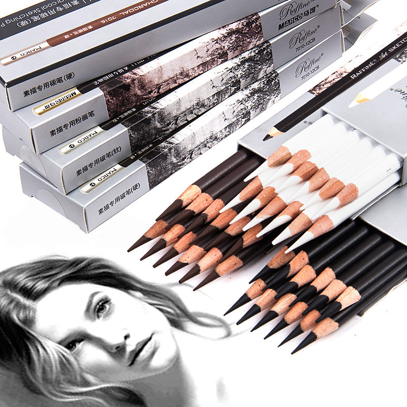 

12Pcs/Set Soft Medium Hard Black Hb Sketch Charcoal Pencil White Sketch Drawing Painting Art