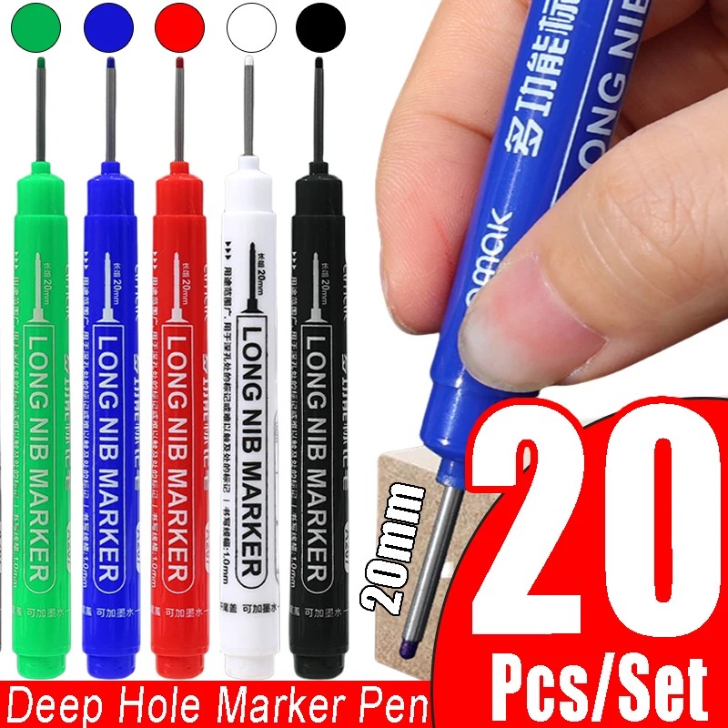 

5-20Pcs 20Mm Waterproof Long Head Markers Deep Hole Marker Pen For Metal Carpenter Long Nib Markers