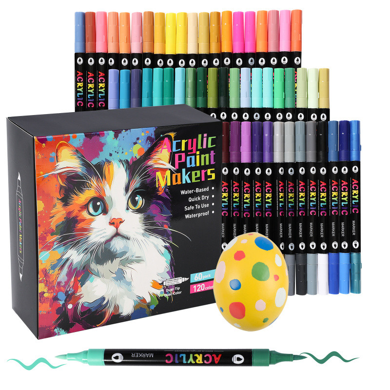 

24-120 Colors Acrylic Paint Markers Pens Set Dual Tip Acrylic Paint Markers Diy Brush Tip And Fine