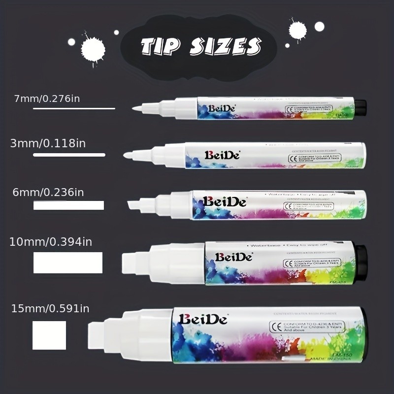 

5 White Variety Chalk Markers - Wet & Dry Erase Chalk Pens For Blackboard, Chalkboards, Windows,