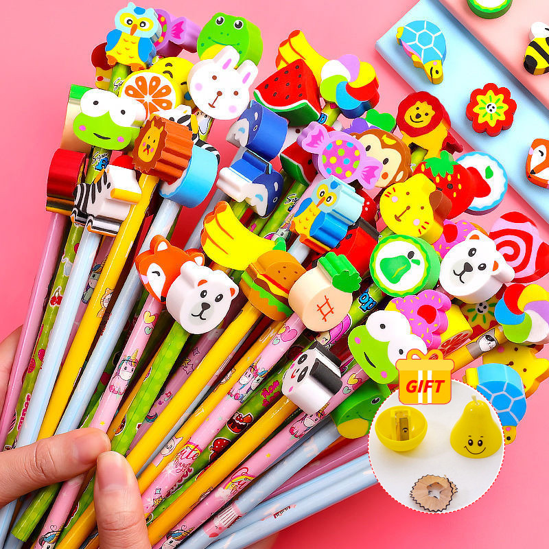 

20Pcs/Lot Cute Cartoon Hb Pencils With Kawaii Eraser Head For Children'S Stationery Kids Drawing