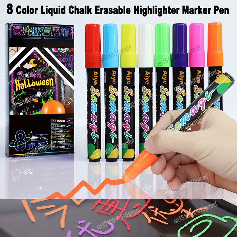

8 Color Liquid Chalk Erasable Highlighter Fluorescent Marker Pen 7Mm Flat Tip Art Graffiti Led Light