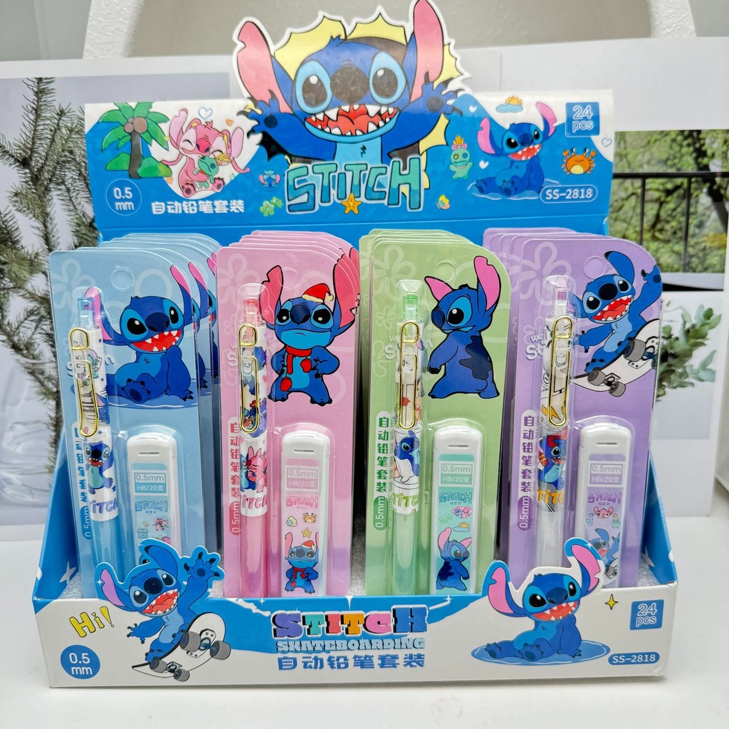 

4/24Pcs Disney Stitch Mechanical Pencil Set Cute 0.5Mm Press No-Sharp Pencil Stationery Gift