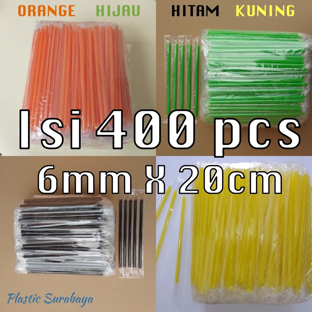 Terapitrendy Sedotan Warna Warni Steril 6Mm X 20Cm Isi 400Pcs/Pack Plastik Color Straw Orange Hijau