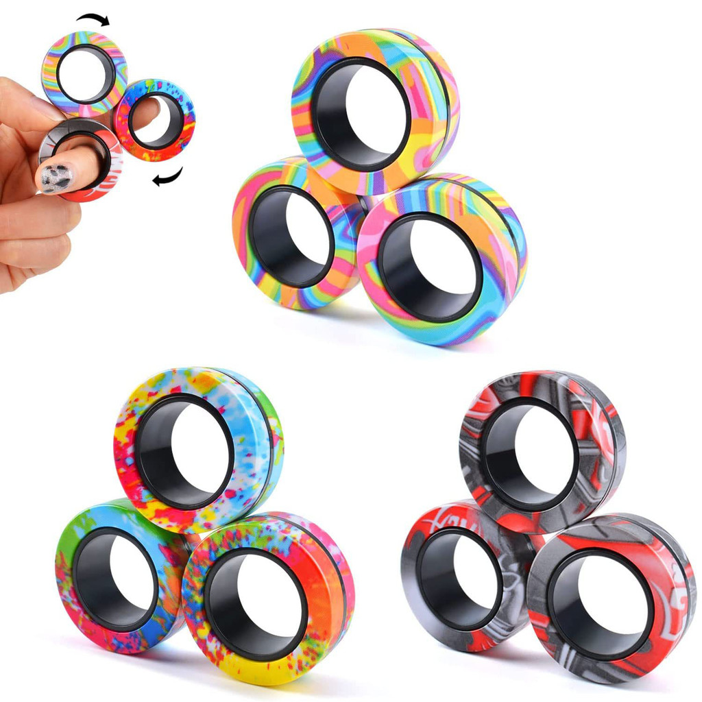Magnetic Rings Fidget Toy Set Adult Fidget Magnets Spinner Rings Fidget Pack Great Gift for Adults