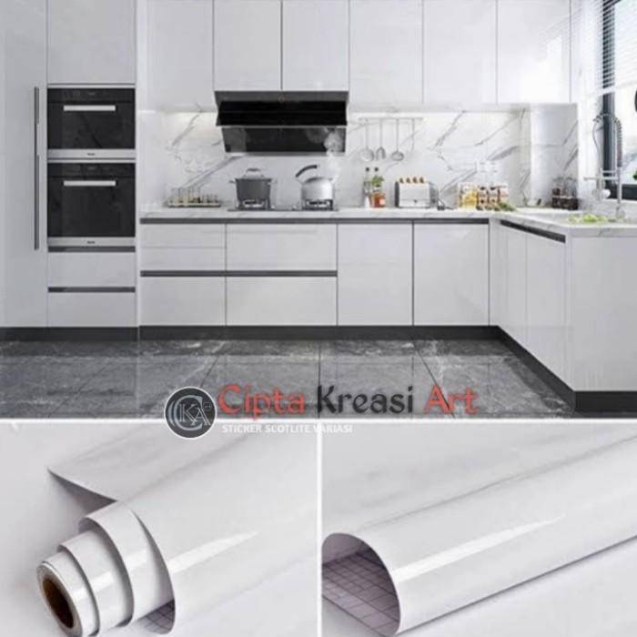 New Wallpaper Sticker putih / Stiker kaca Meja Lemari dapur / skotlet