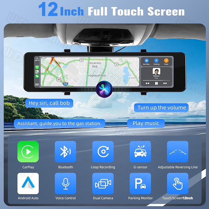 4K Rearview Mirror Car DVR Carplay Android Auto 10/12inch Front and Rear Camera Bluetooth FM Dash Ca