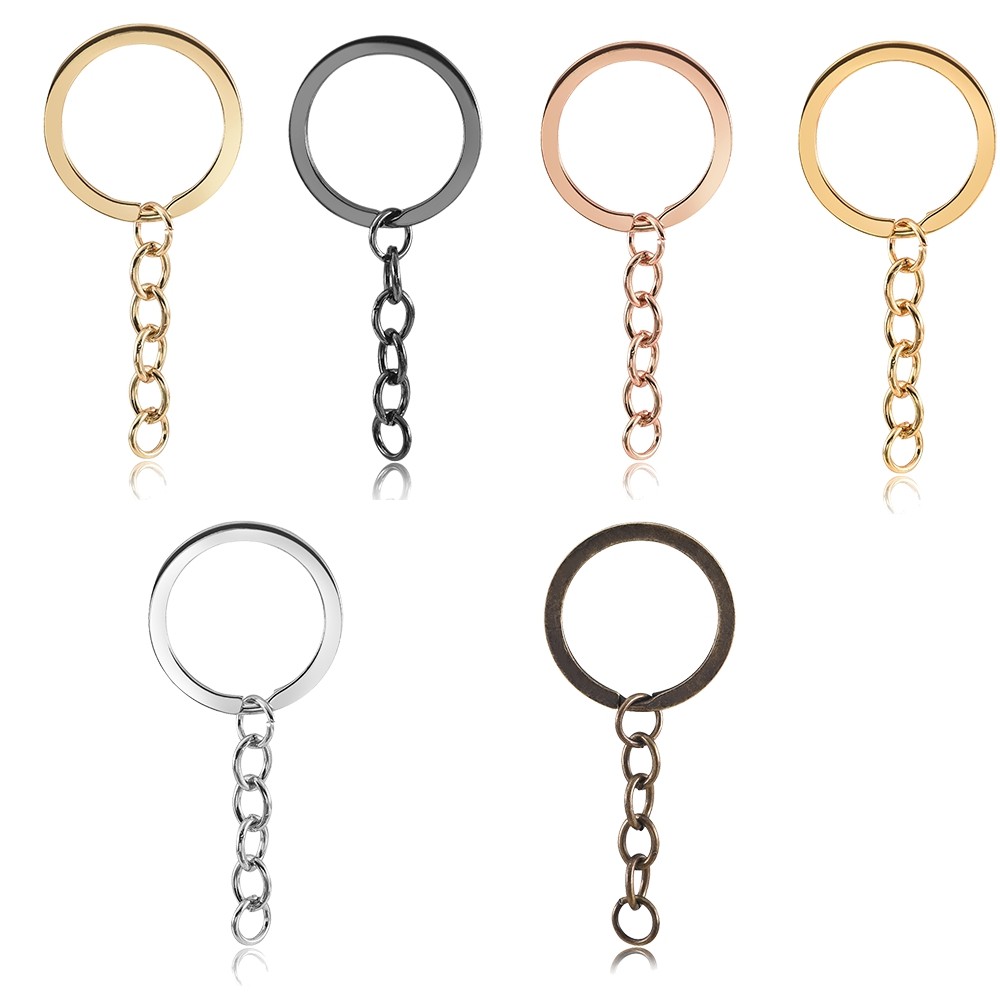 

5Pcs 30Mm Gold Metal Alloy Key Chain Key Ring Long Chain Buckle Round Split Key Rings Keychain