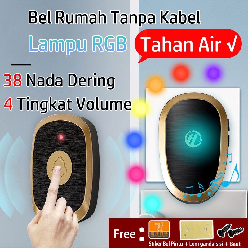 TerbaikTerlarisNIh- Bel Rumah Tanpa Kabel Bel Pintu Rumah Wireless Waterproof Lampu RGB Mudah Dipasa
