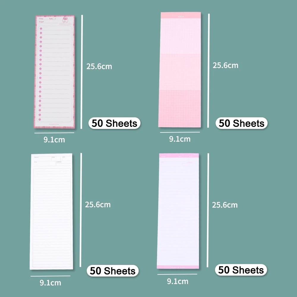 

Cute Kawaii Long Memo Pads Lined Plaid Dotty Note Tip Notepad Check List Shopping To Do Planner
