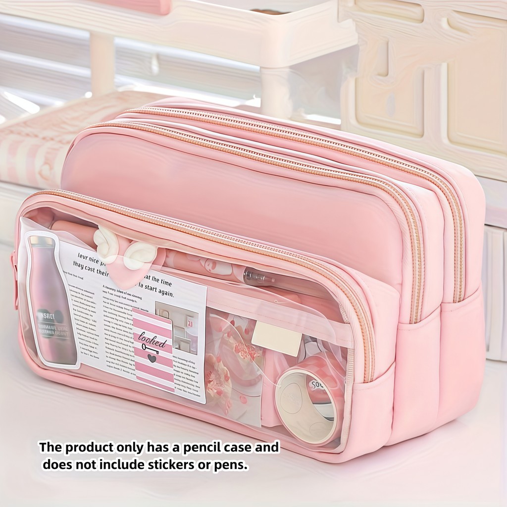 

1 New Large-Capacity Stationery Bag, Stationery Transparent Organizer, Waterproof Pencil Case,