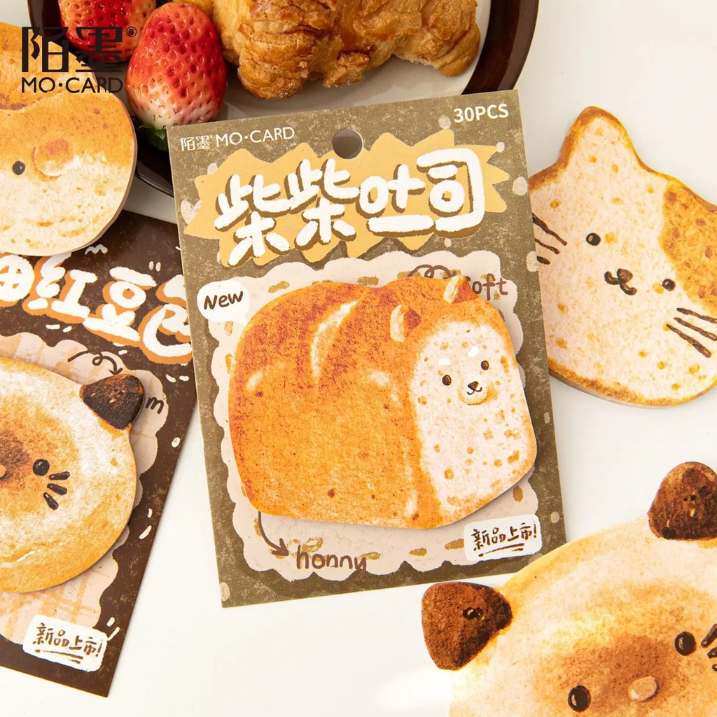 

30 Sheets Fruits And Bread Animals Self-Adhesive Note Pad Creative Cute Toast Bread N Times Posted