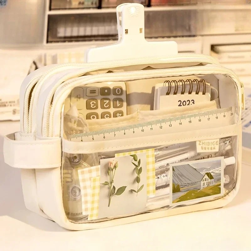 

Transparent Pencil Case Large Capacity Simple Pen Bag Kawaii Cosmetic Bag School Study Stationery