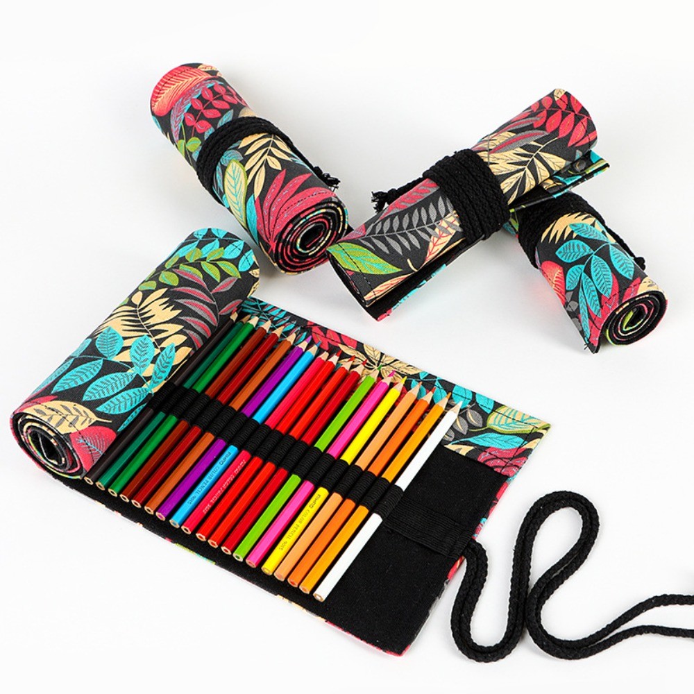 

12/24/36/48/72 Hole Pencil Case Colorful Cloth Canvas Pencil Bag Stationery Organizer Storage Pouch