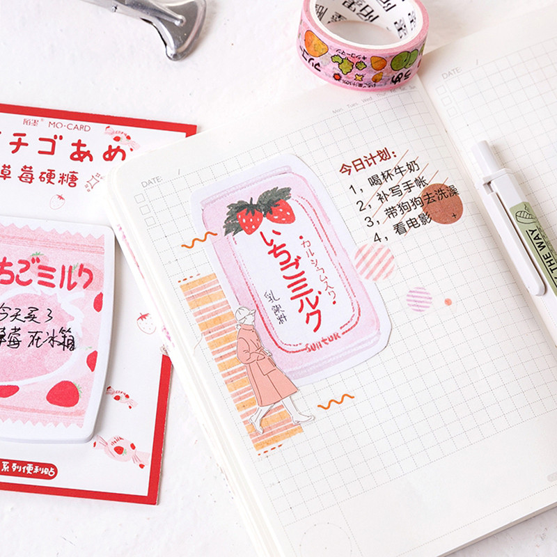 

30 Sheets Cute Strawberry Dirnk Memo Pad Diy Planner Self-Adhesive Stickers Kawaii Stationery