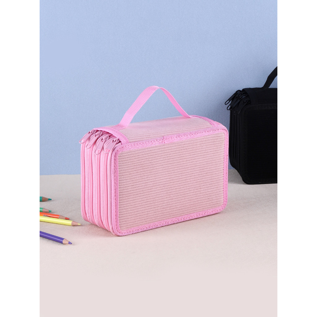 

1Pc Four-Layer Large-Capacity Corduroy Pencil Case Storage Pencil Case With Carry Handle,Back To