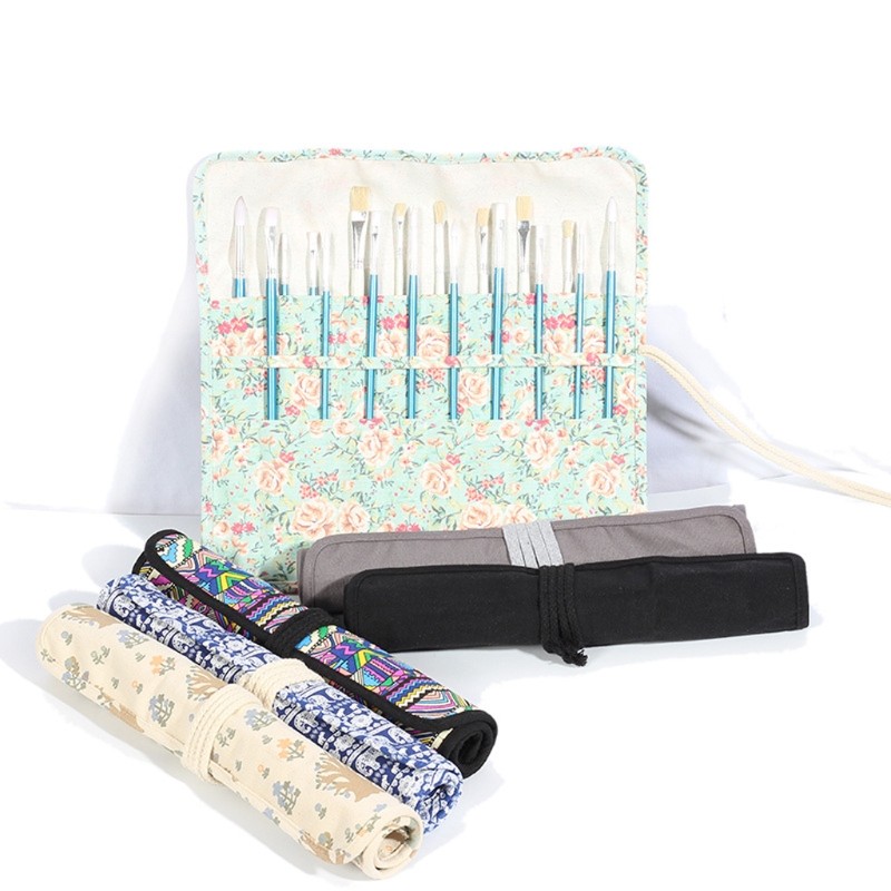

Canvas Roll-Up Pencil Bag Paint Brushes Pencil Bag Roll Up Case 20 Holder Case Perfect Storage