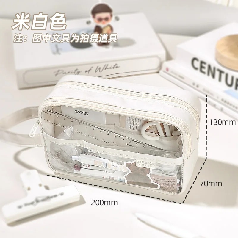 

Simplicity Pencil Case For Kid Fashion Korean Solid Color Pencil Pouch Transparent Large Capacity