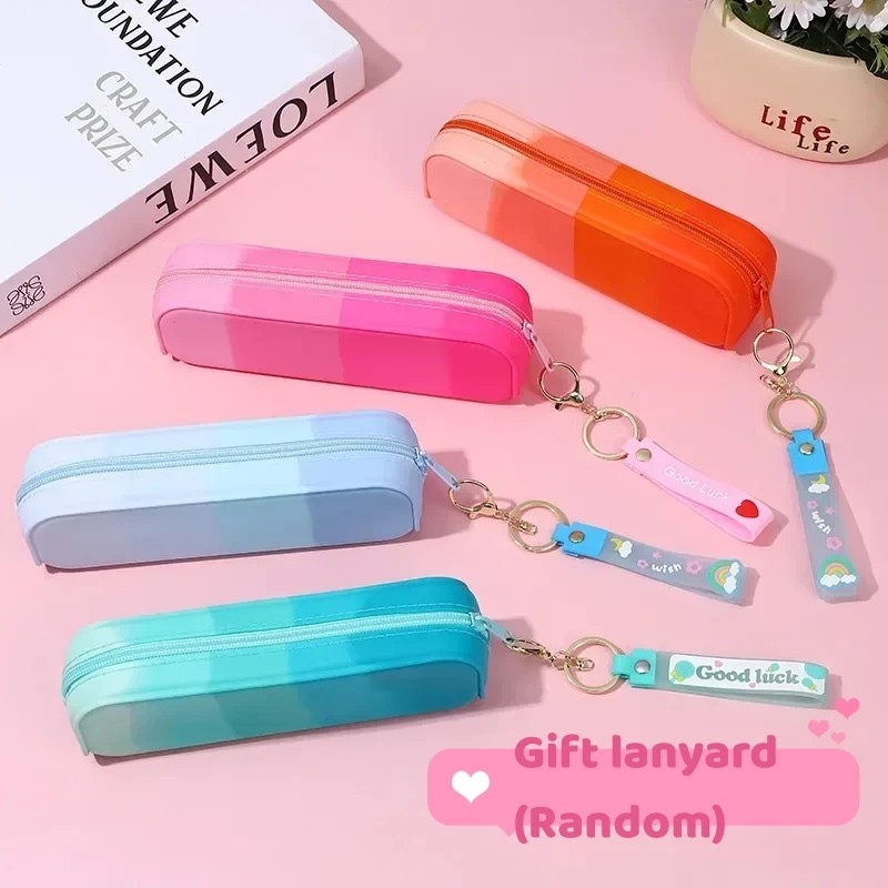 

1Pc Cute Gradient Silicone Pencil Case Lovely Kids Waterproof Stationery Organizer Pen Kawaii School
